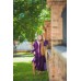 Boho Style Ukrainian Embroidered Maxi Broad Dress Purple with Pink/Light Blue Embroidery